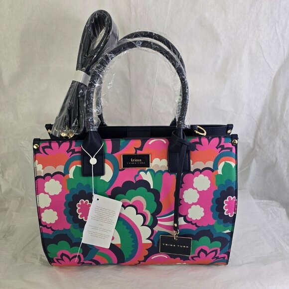 Trina Turk Tote Cloud Waves 60s 70s Colorful Shoulder Strap NWT MSRP 195.00 - Picture 6 of 7